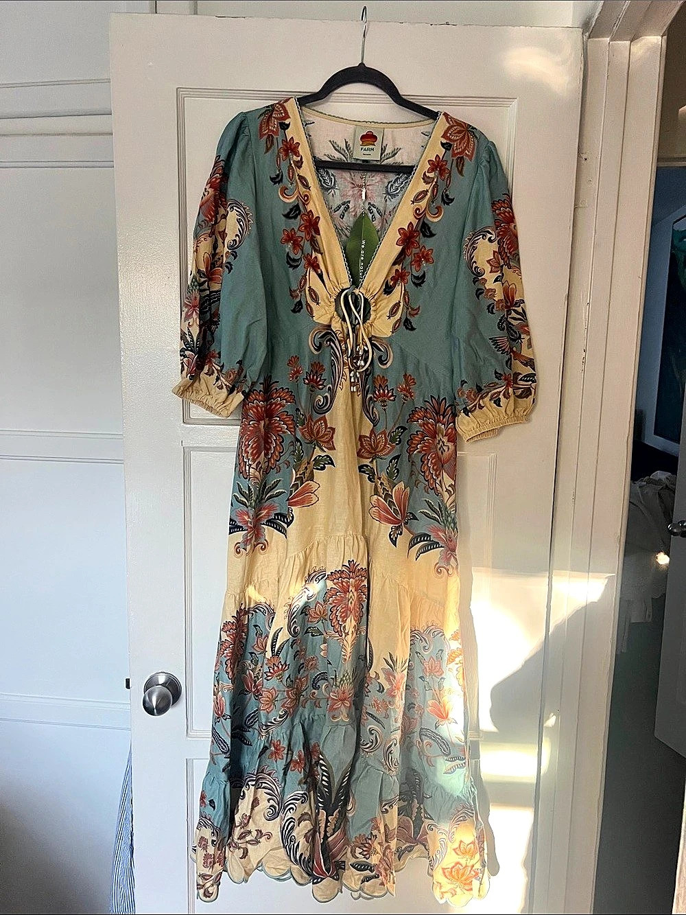 Farm Rio Boho Beauty Butter Maxi Dress Floral Blue & Yellow Large